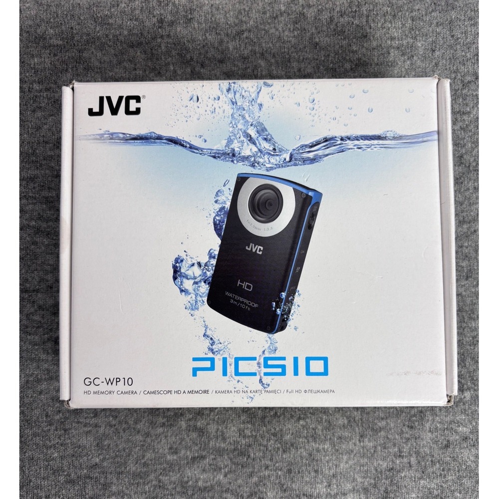 JVC PICSIO GC-WP10 HD Waterproof Memory Camera Camcorder Blue Black Boxed